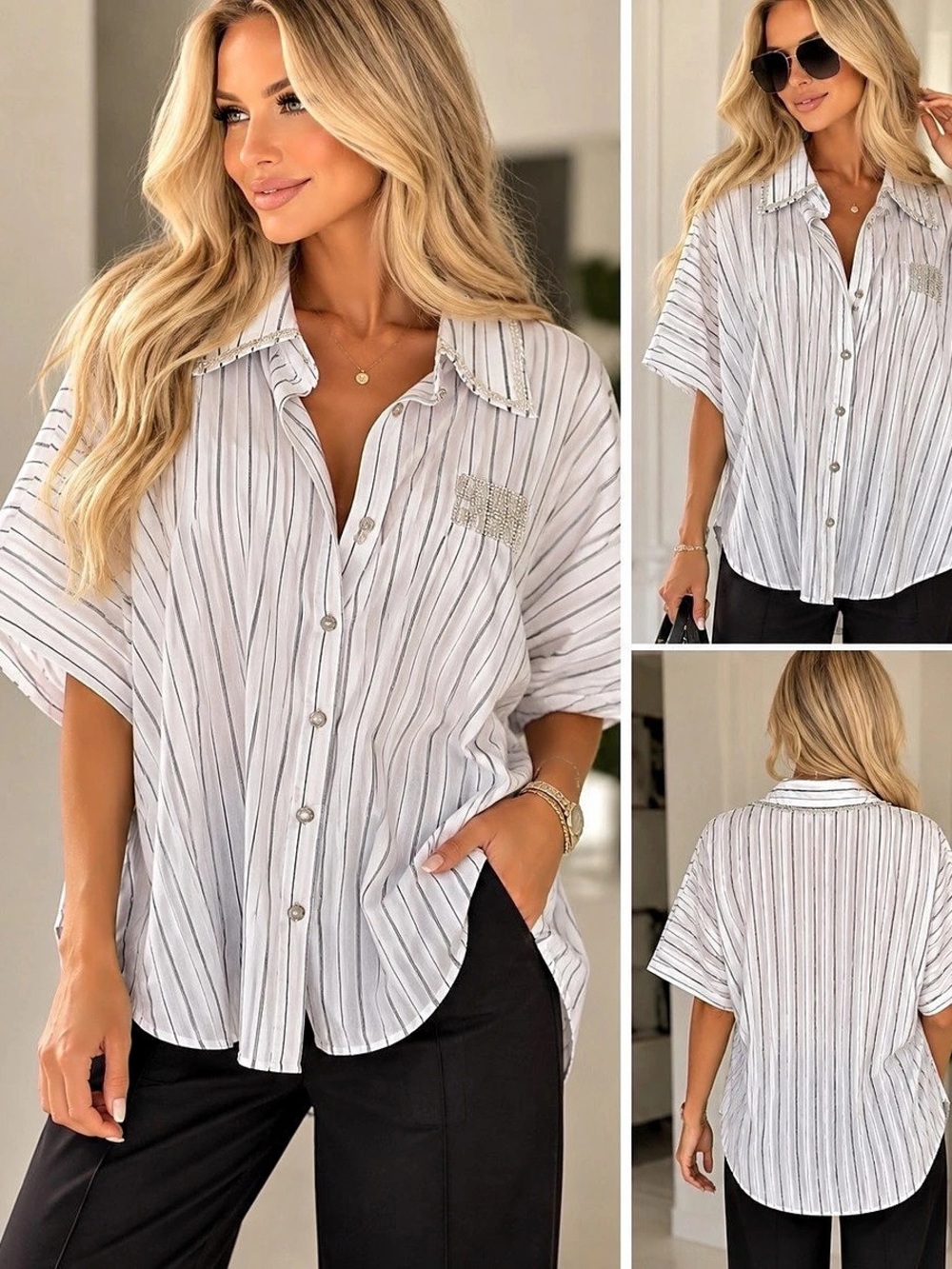 Miu Miu Women's Striped Button Down Shirt White & Black